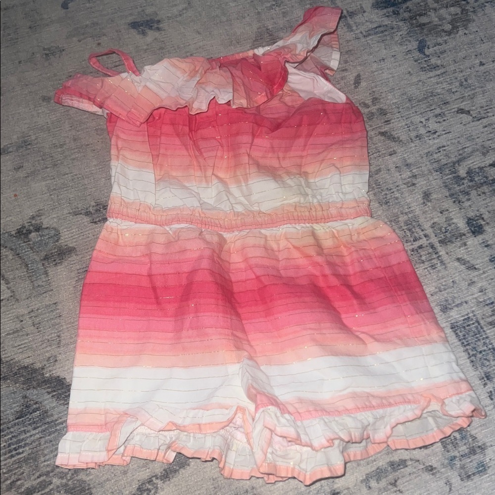 Janie and Jack Coral and White Ruffle Romper